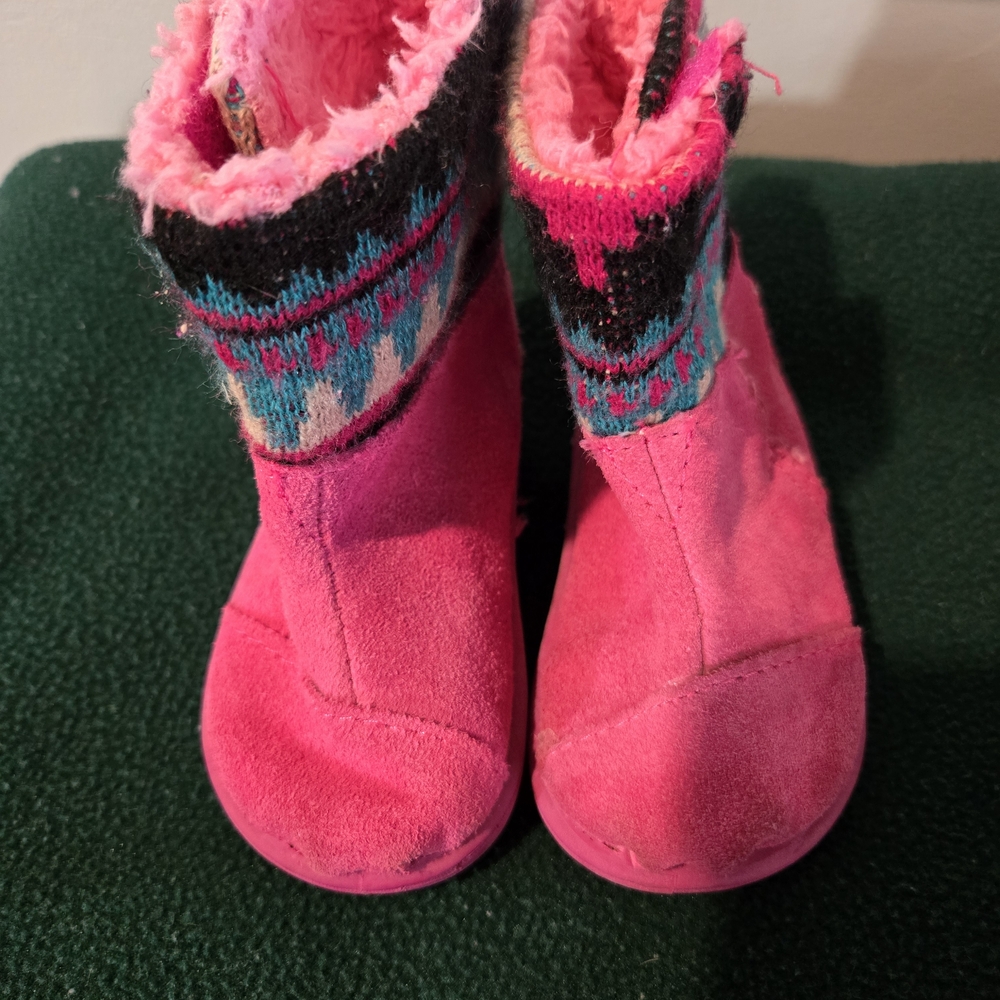 Pink Suede Baby Booties with Knit Cuffs